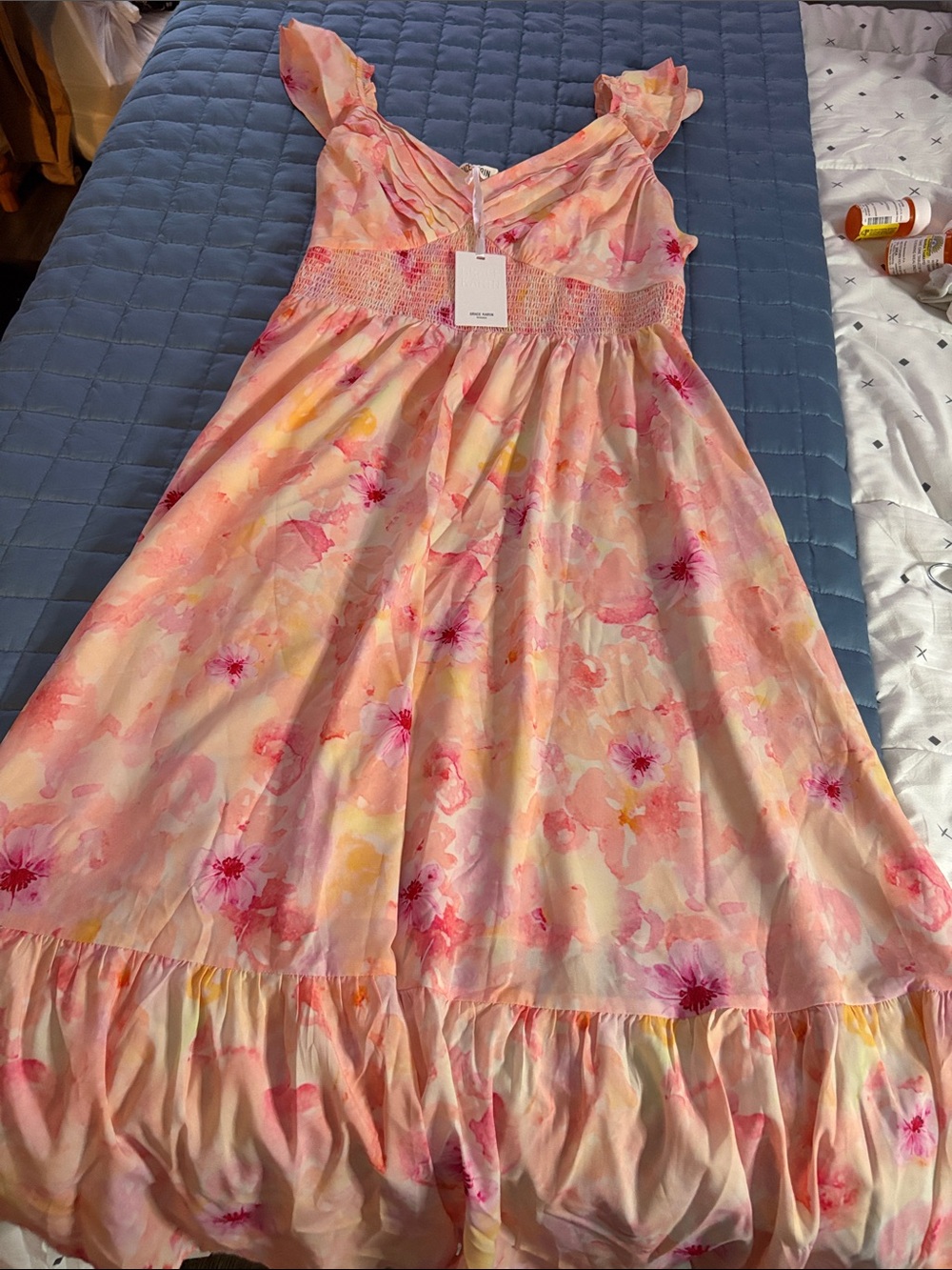 Grace Karin Pink Floral Ruffle-Hem Sundress